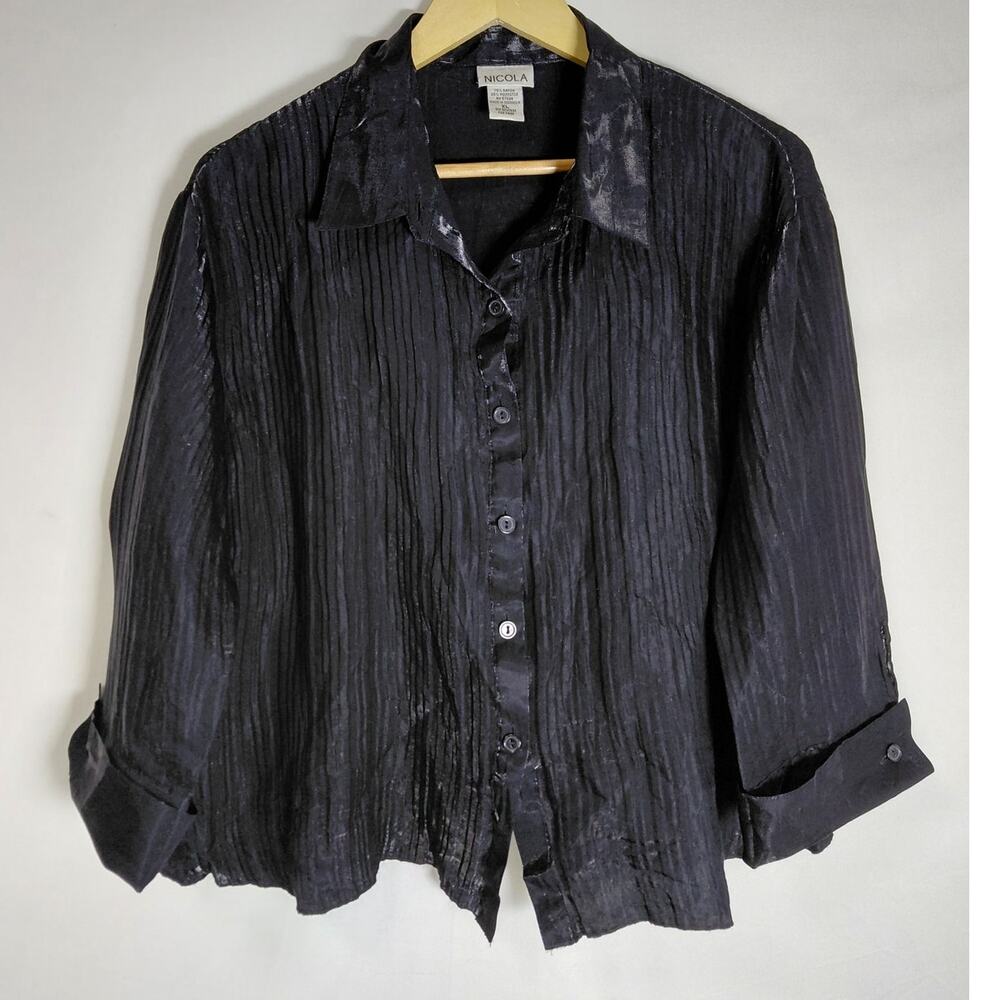 Nicola Black Collared Lightweight Button Blouse Women Size XL